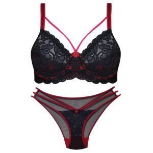 ست شورت و سوتین زنانه پانیذ مدل گیپور گلدار کد 9007 رنگ زرشکی