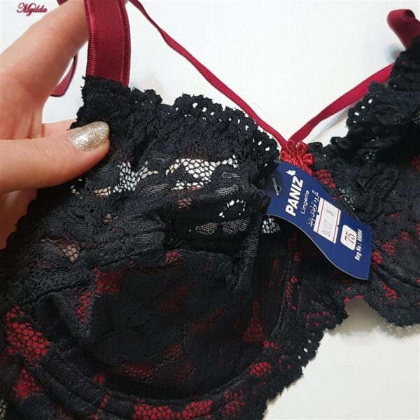 ست شورت و سوتین زنانه پانیذ مدل گیپور گلدار کد 9007 رنگ زرشکی