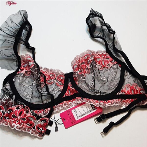 ست شورت و سوتین زنانه برتا مدل فنردار کد 5107-4030-RB رنگ مشکی به همراه نگهدارنده جوراب