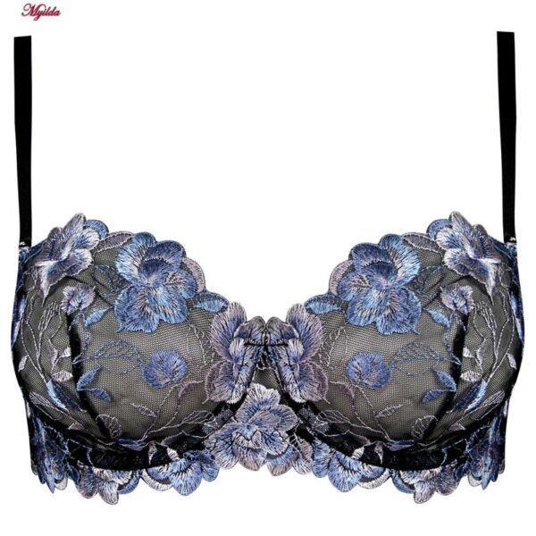 ست شورت و سوتین زنانه برتا مدل فنردار گل آبی کد 5100-2420-BT رنگ مشکی