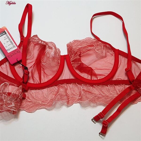 ست شورت و سوتین زنانه برتا مدل فنردار کد 5108-4032-R رنگ قرمز به همراه نگهدارنده جوراب