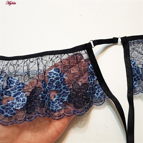 ست شورت و سوتین زنانه برتا مدل فنردار پلنگی کد 5104-4041-BLL رنگ آبی به همراه نگهدارنده جوراب