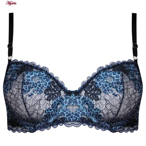 ست شورت و سوتین زنانه برتا مدل فنردار پلنگی کد 5104-4041-BLL رنگ آبی به همراه نگهدارنده جوراب