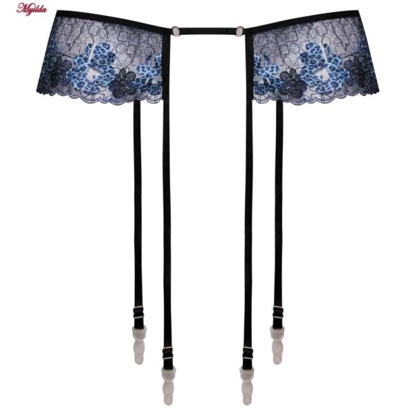 ست شورت و سوتین زنانه برتا مدل فنردار پلنگی کد 5104-4041-BLL رنگ آبی به همراه نگهدارنده جوراب