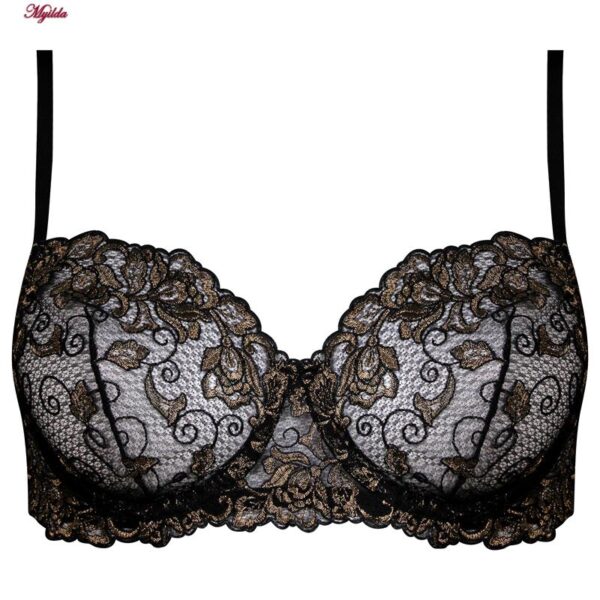 ست شورت و سوتین زنانه برتا مدل فنردار گل کد 5100-2420-TB رنگ مشکی