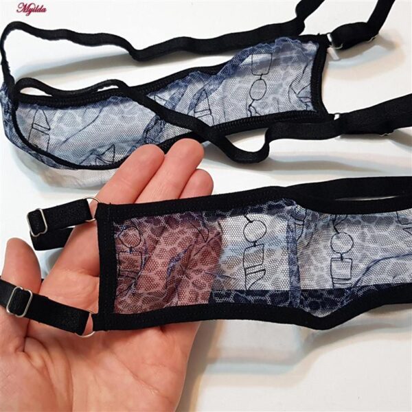 ست شورت و سوتین زنانه برتا مدل فنردار پلنگی کد 5104-4041-BLL رنگ آبی به همراه نگهدارنده جوراب