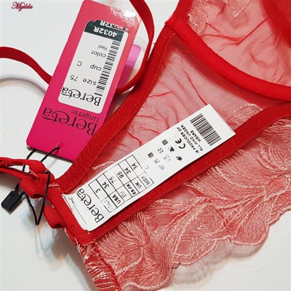 ست شورت و سوتین زنانه برتا مدل فنردار کد 5108-4032-R رنگ قرمز به همراه نگهدارنده جوراب