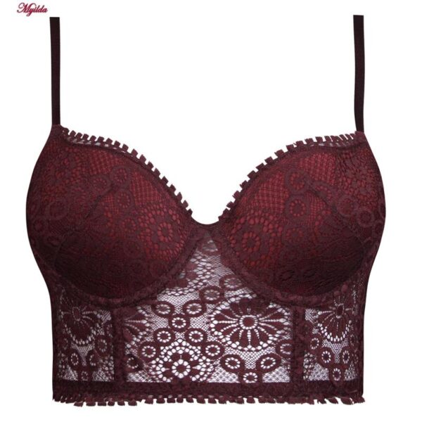 ست شورت و سوتین زنانه برتا مدل فنردار گیپور گلدار کد 5134-6043 رنگ زرشکی