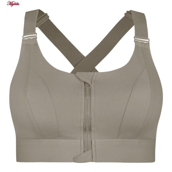 نیم تنه ورزشی زنانه ماییلدا مدل جلو زیپدار پد ثابت کد 5018 رنگ خاکی