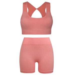 ست نیم تنه و شلوارک ورزشی زنانه ماییلدا مدل سیملس پشت چین دار پددار کد 5172 رنگ گلبهی