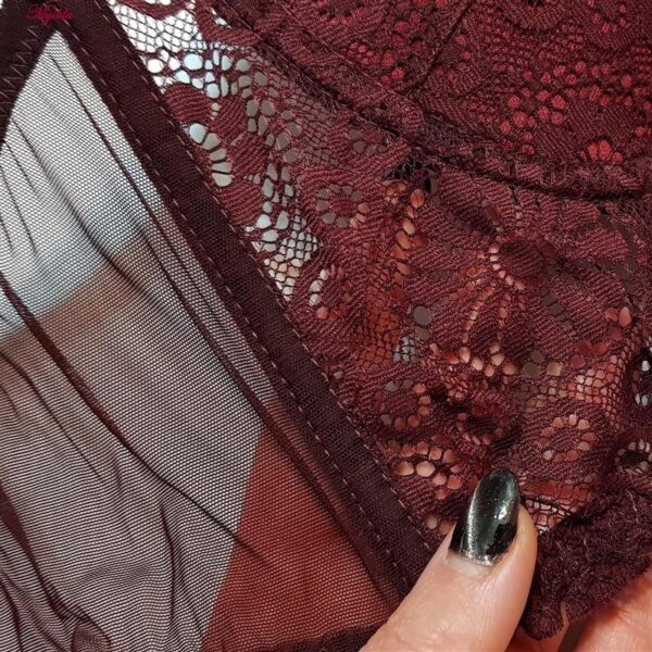 ست شورت و سوتین زنانه برتا مدل فنردار گیپور گلدار کد 5134-6043 رنگ زرشکی