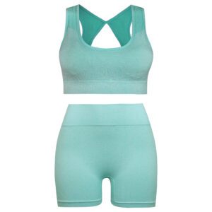 ست نیم تنه و شلوارک ورزشی زنانه ماییلدا مدل سیملس پشت چین دار پددار کد 5172 رنگ سبزآبی