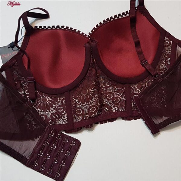 ست شورت و سوتین زنانه برتا مدل فنردار گیپور گلدار کد 5134-6043 رنگ زرشکی