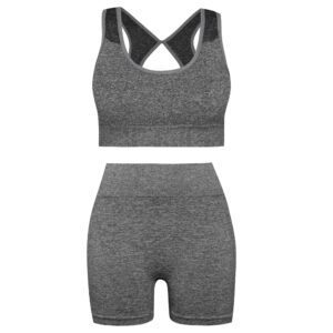 ست نیم تنه و شلوارک ورزشی زنانه ماییلدا مدل سیملس پشت چین دار پددار کد 5172 رنگ طوسی