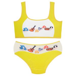 ست شورت و نیم تنه دخترانه ماییلدا مدل پددار ساز و آواز کد 5164-3 رنگ زرد