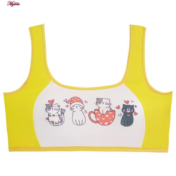 ست شورت و نیم تنه دخترانه ماییلدا مدل پددار گربه و فنجان کد 5164-4 رنگ زرد