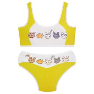 ست شورت و نیم تنه دخترانه ماییلدا مدل پددار خرگوش و جوجه کد 5164-5 رنگ زرد