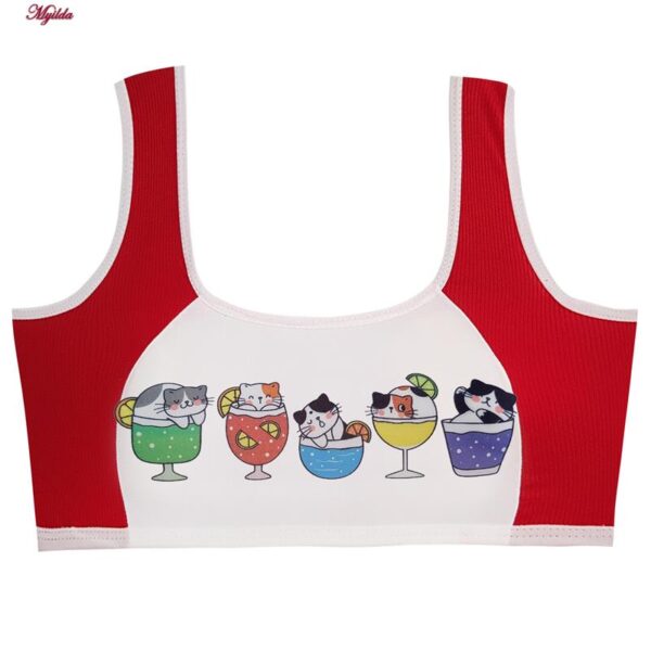 ست شورت و نیم تنه دخترانه ماییلدا مدل پددار گربه و آبمیوه کد 5164-2 رنگ قرمز