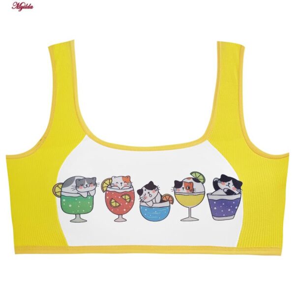 ست شورت و نیم تنه دخترانه ماییلدا مدل پددار گربه و آبمیوه کد 5164-2 رنگ زرد