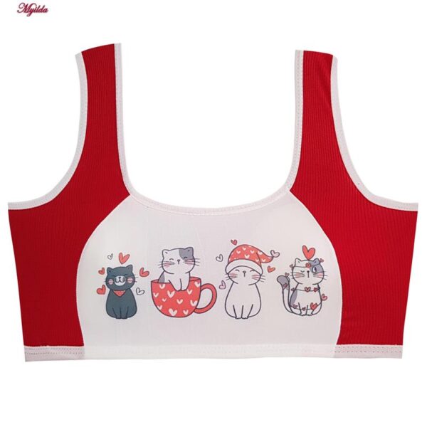 ست شورت و نیم تنه دخترانه ماییلدا مدل پددار گربه و فنجان کد 5164-4 رنگ قرمز