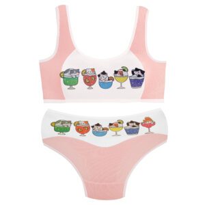 ست شورت و نیم تنه دخترانه ماییلدا مدل پددار گربه و آبمیوه کد 5164-2 رنگ صورتی روشن