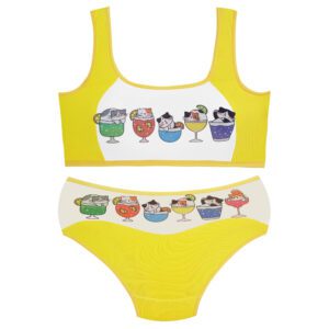 ست شورت و نیم تنه دخترانه ماییلدا مدل پددار گربه و آبمیوه کد 5164-2 رنگ زرد