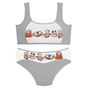 ست شورت و نیم تنه دخترانه ماییلدا مدل پددار گربه سرمایی کد 5164-6 رنگ طوسی