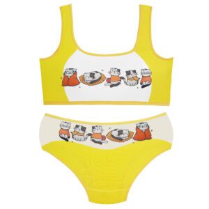 ست شورت و نیم تنه دخترانه ماییلدا مدل پددار گربه سرمایی کد 5164-6 رنگ زرد