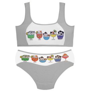 ست شورت و نیم تنه دخترانه ماییلدا مدل پددار گربه و آبمیوه کد 5164-2 رنگ طوسی