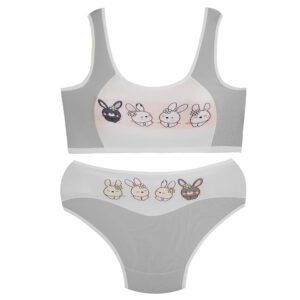 ست شورت و نیم تنه دخترانه ماییلدا مدل پددار خرگوش خندان کد 5164-7 رنگ طوسی