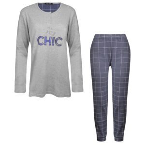 ست بلوز و شلوار زنانه لین مدل نخ پنبه کد 5196-209 رنگ طوسی