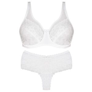 ست شورت و سوتین زنانه شاندرمن مدل فنردار گیپور گلدار کد 5080-2464-03 رنگ سفید