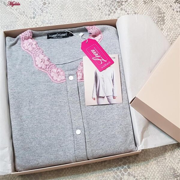 ست شومیز و شلوار زنانه لین مدل نخ پنبه جلو دکمه کد 5196-158 رنگ طوسی