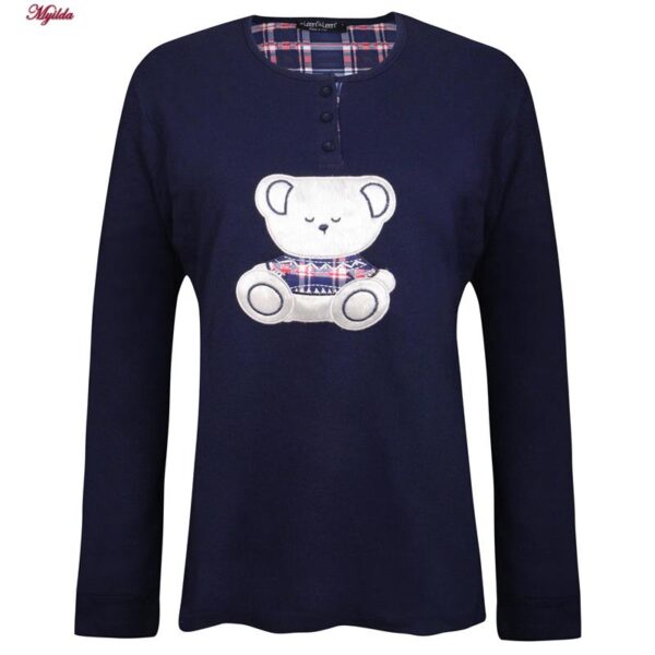 ست بلوز و شلوار زنانه لین مدل تدی نخ پنبه کد 5196-151 رنگ سرمه ای