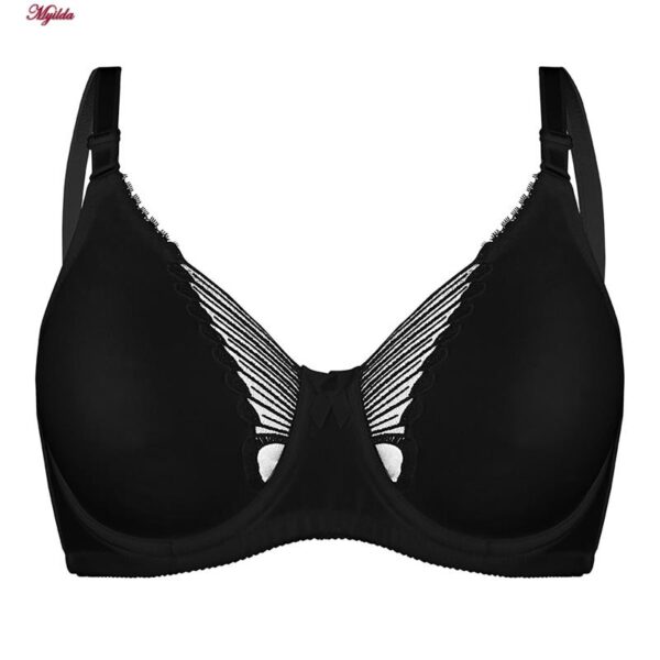 سوتین زنانه لین مدل پرسی فنردار طرح پروانه کد 4680-744 رنگ مشکی