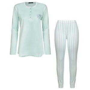 ست بلوز و شلوار زنانه لین مدل نخ پنبه کد 5196-154 رنگ سبز