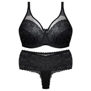 ست شورت و سوتین زنانه شاندرمن مدل فنردار گیپور گلدار کد 5080-2464-04 رنگ مشکی