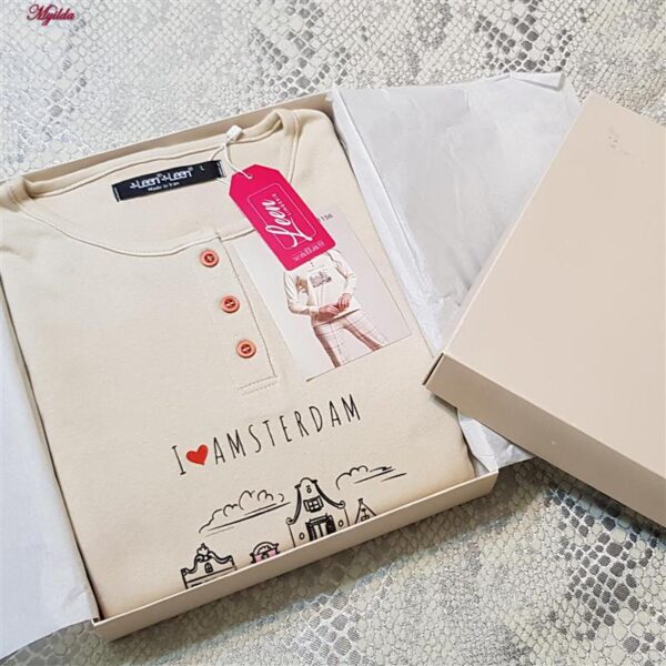 ست بلوز و شلوار زنانه لین مدل نخ پنبه کد 5196-156 رنگ کرم