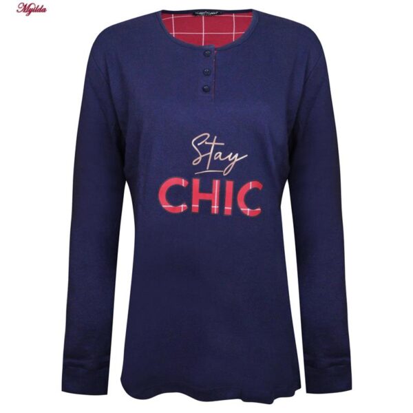 ست بلوز و شلوار زنانه لین مدل نخ پنبه کد 5196-209 رنگ سرمه ای