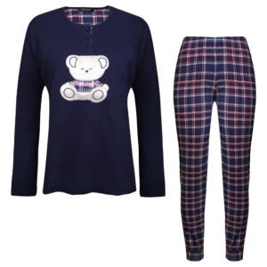 ست بلوز و شلوار زنانه لین مدل تدی نخ پنبه کد 5196-151 رنگ سرمه ای