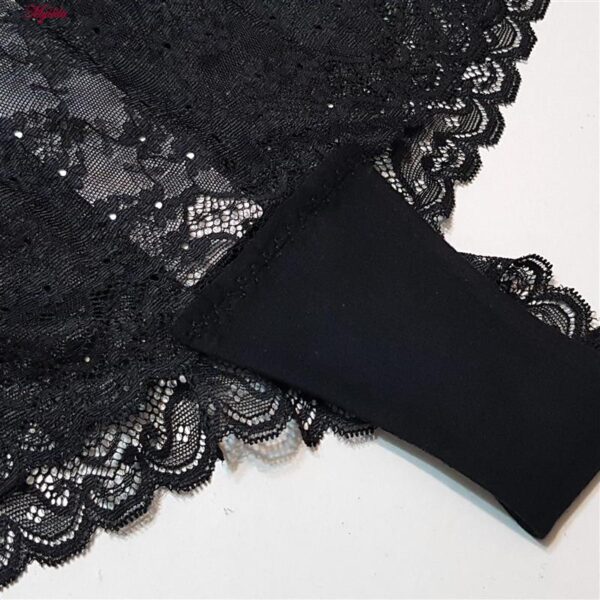 ست شورت و سوتین زنانه شاندرمن مدل فنردار گیپور گلدار کد 5080-2464-04 رنگ مشکی