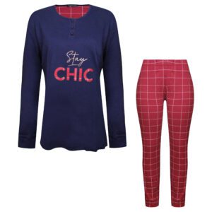 ست بلوز و شلوار زنانه لین مدل نخ پنبه کد 5196-209 رنگ سرمه ای