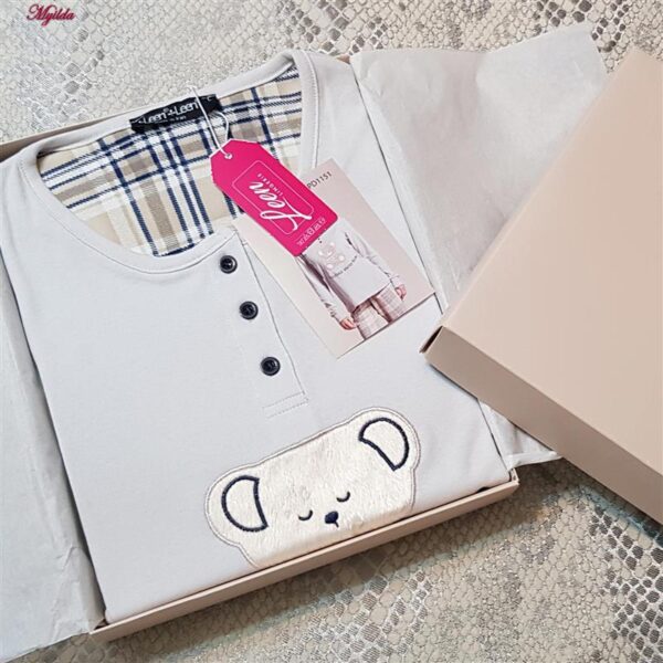 ست بلوز و شلوار زنانه لین مدل تدی نخ پنبه کد 5196-151 رنگ طوسی