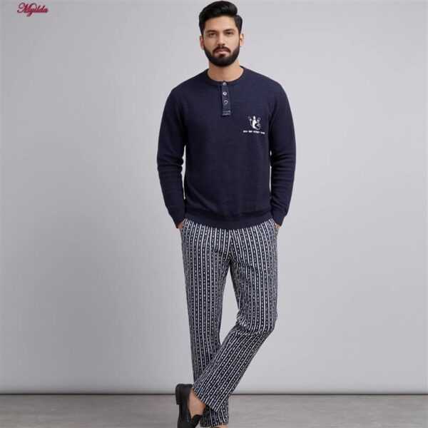 ست تی شرت و شلوار مردانه لین مدل نخ پنبه کد 5197-496 رنگ سرمه ای