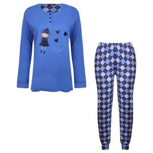 ست بلوز و شلوار زنانه لین مدل نخ پنبه کد 5196-157 رنگ آبی