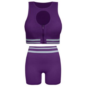 ست نیم تنه و شلوارک ورزشی زنانه ماییلدا مدل زیپ دار پشت چین دار کد 5243-8319 رنگ بنفش