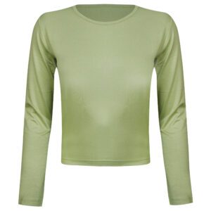 کراپ تی شرت آستین بلند زنانه مدل پشت بندی کد 5224-612P رنگ سبز