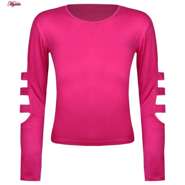 ست تی شرت آستین بلند و شلوارک ورزشی زنانه مدل ریلی کد 5226-696p رنگ سرخابی