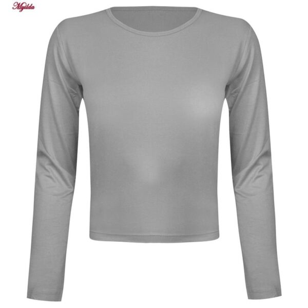 کراپ تی شرت آستین بلند زنانه مدل پشت بندی کد 5224-612P رنگ طوسی