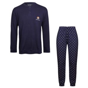 ست تی شرت آستین بلند و شلوار مردانه لین مدل نخ پنبه کد 5197-499 رنگ سرمه ای